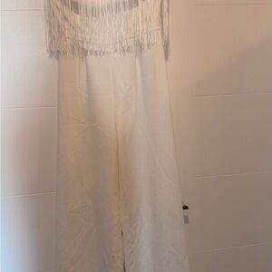 Jessica Simpson White Fringe Wide-Leg Jumpsuit